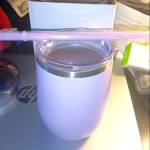 NIB Blue Fizz Drinkware Lilac Wine Tumbler With Straw